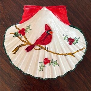Decorative Shell with Red Cardinal Design